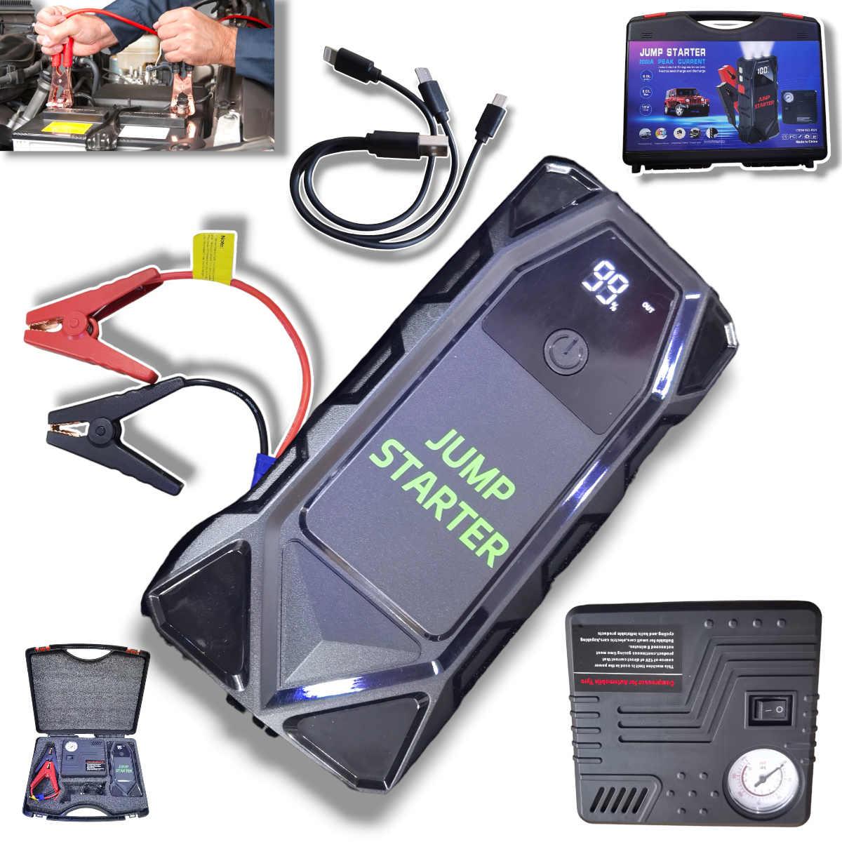 Jump starter/booster for car+compressor