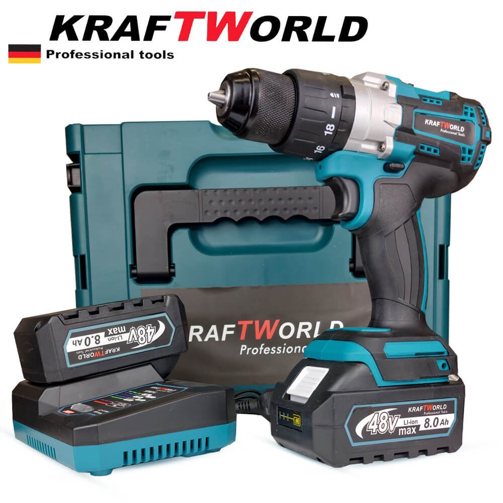 Impact Cordless Screwdriver KraftWorld 48V 8Ah with two batteries and case